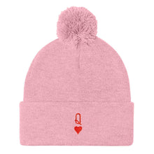 Load image into Gallery viewer, Queen Tiny Embroidery Detail Pom Pom Beanie Hat-Feminist Apparel, Feminist Gift, Feminist Beanie Hat BB426-The Spark Company