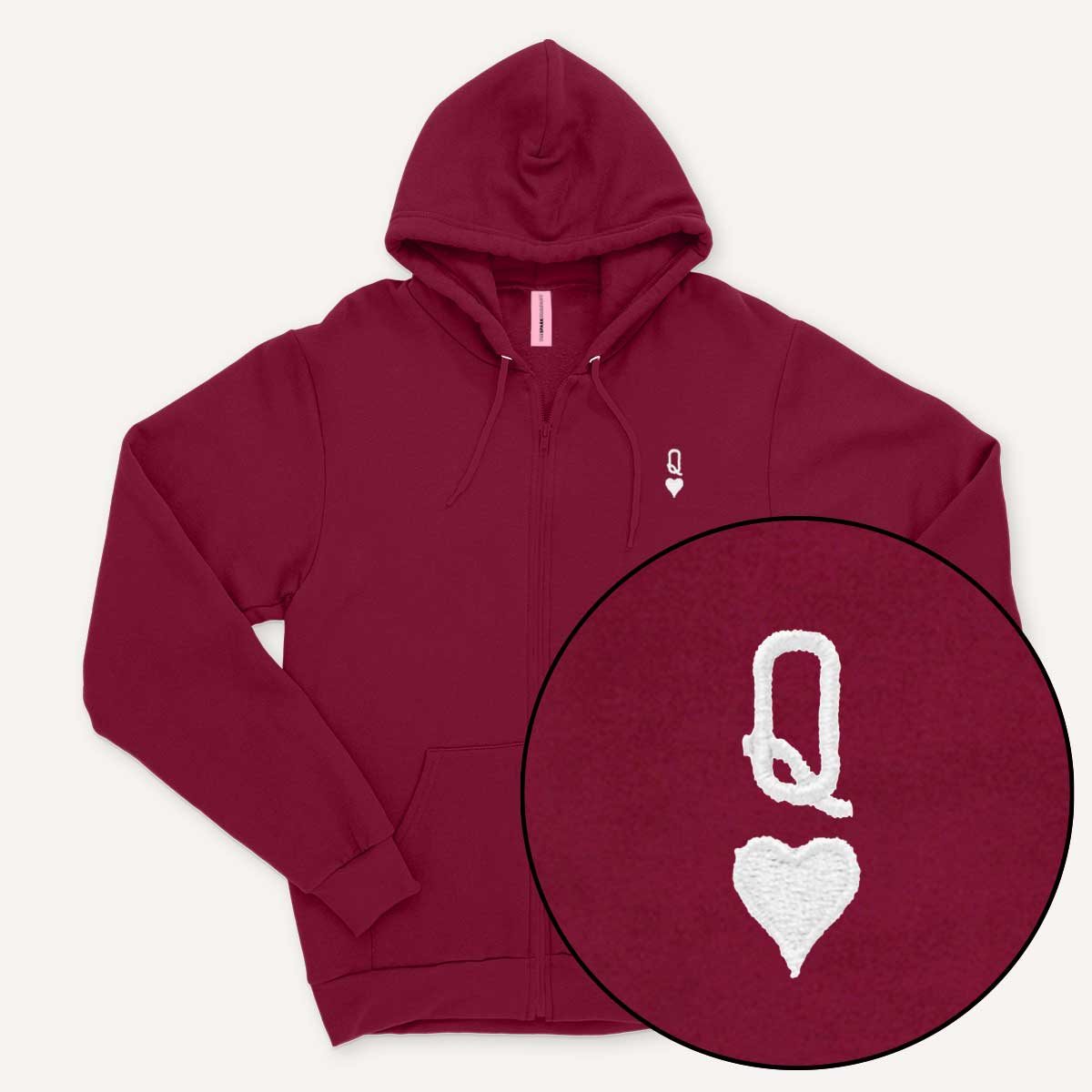 Queen Tiny Embroidery Detail Zipped Hoodie-Feminist Apparel, Feminist Clothing, Feminist Zoodie, JH050-The Spark Company