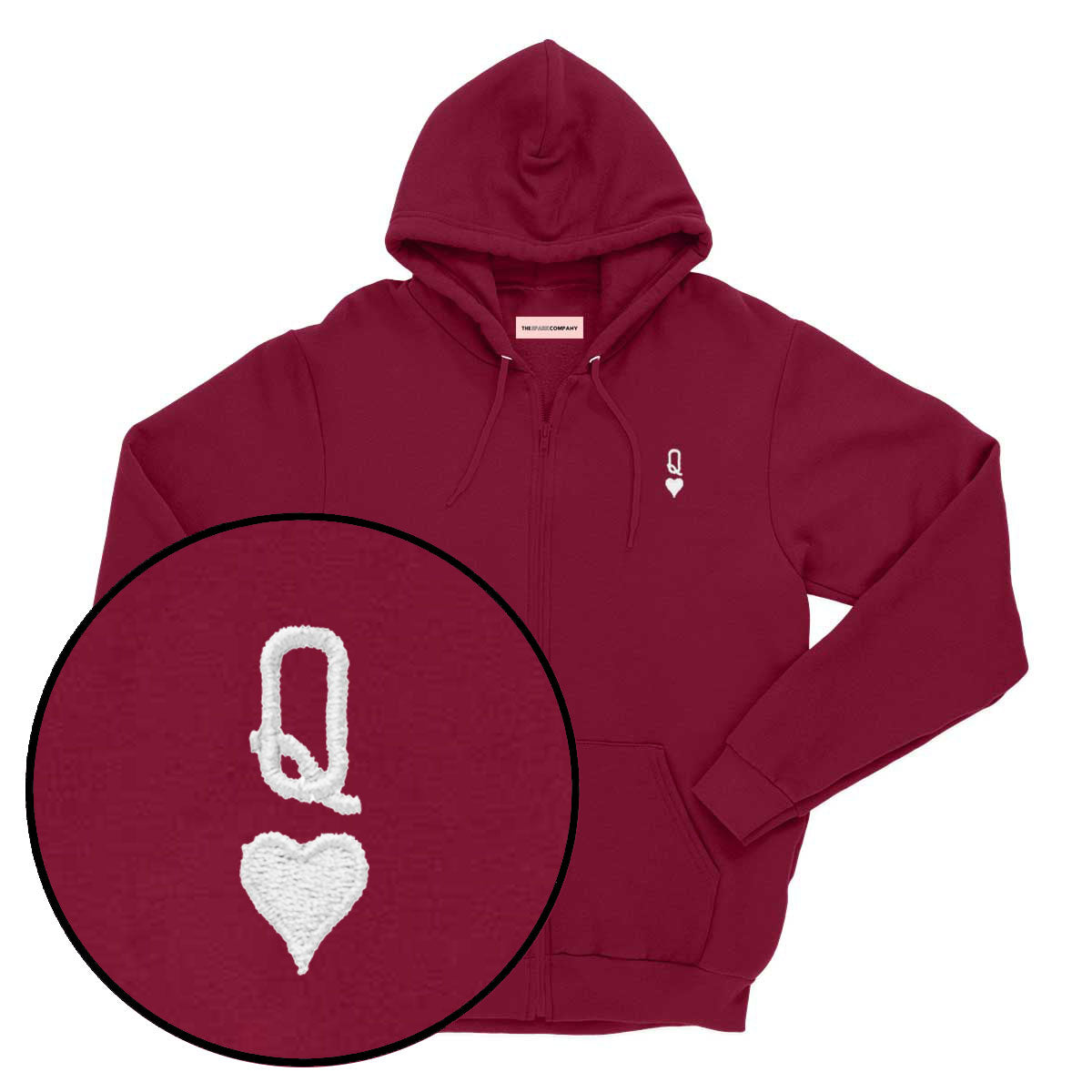 Queen Tiny Embroidery Detail Zipped Hoodie-Feminist Apparel, Feminist Clothing, Feminist Zoodie, JH050-The Spark Company