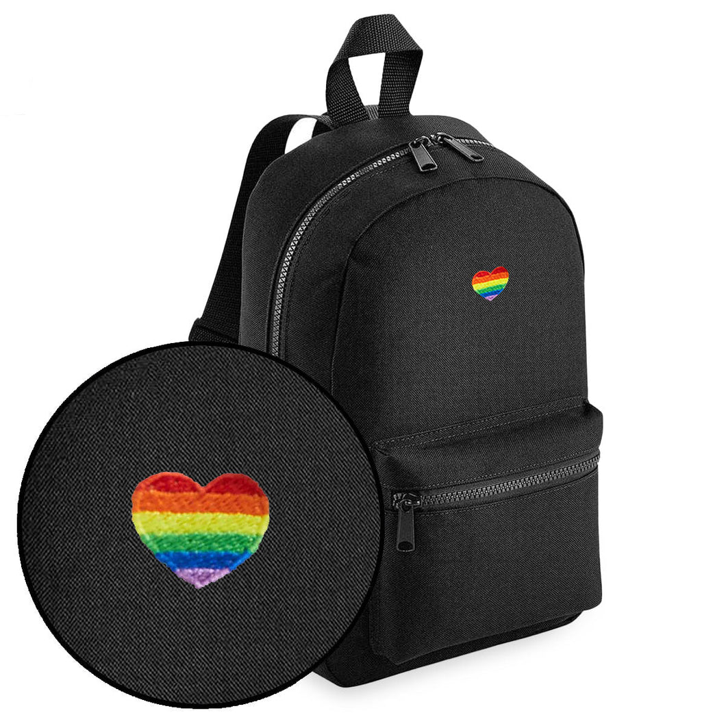 Rainbow Heart Embroidered Mini Backpack