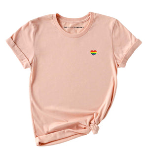 Rainbow Heart Embroidery Detail T-Shirt-LGBT Apparel, LGBT Clothing, LGBT T Shirt, BC3001-The Spark Company