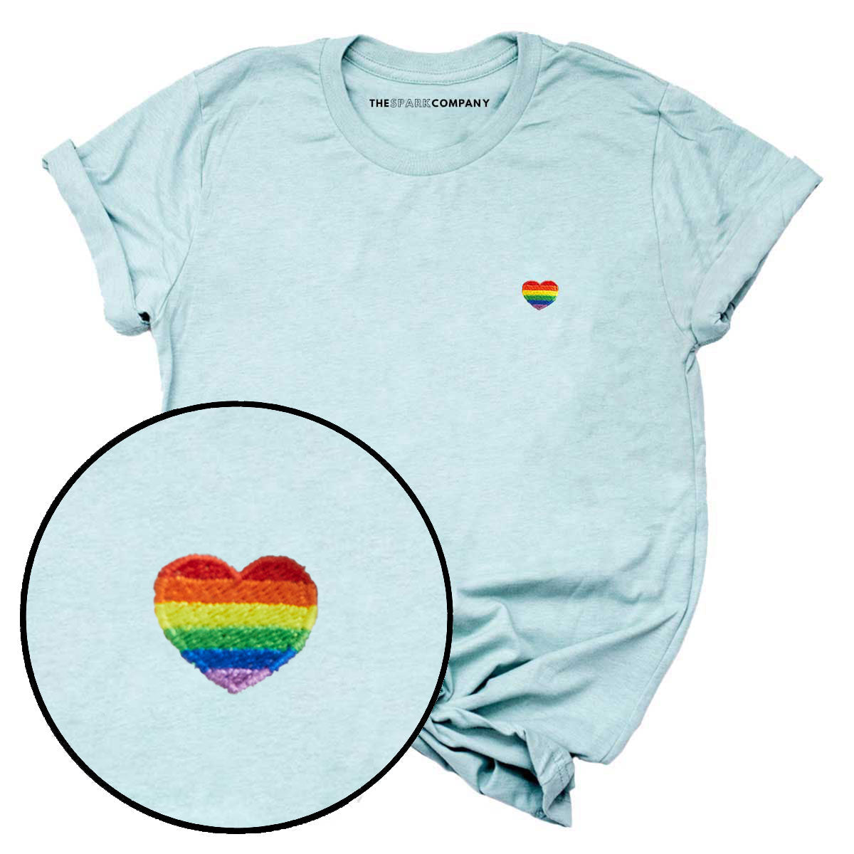 Rainbow Heart Embroidery Detail T-Shirt-LGBT Apparel, LGBT Clothing, LGBT T Shirt, BC3001-The Spark Company