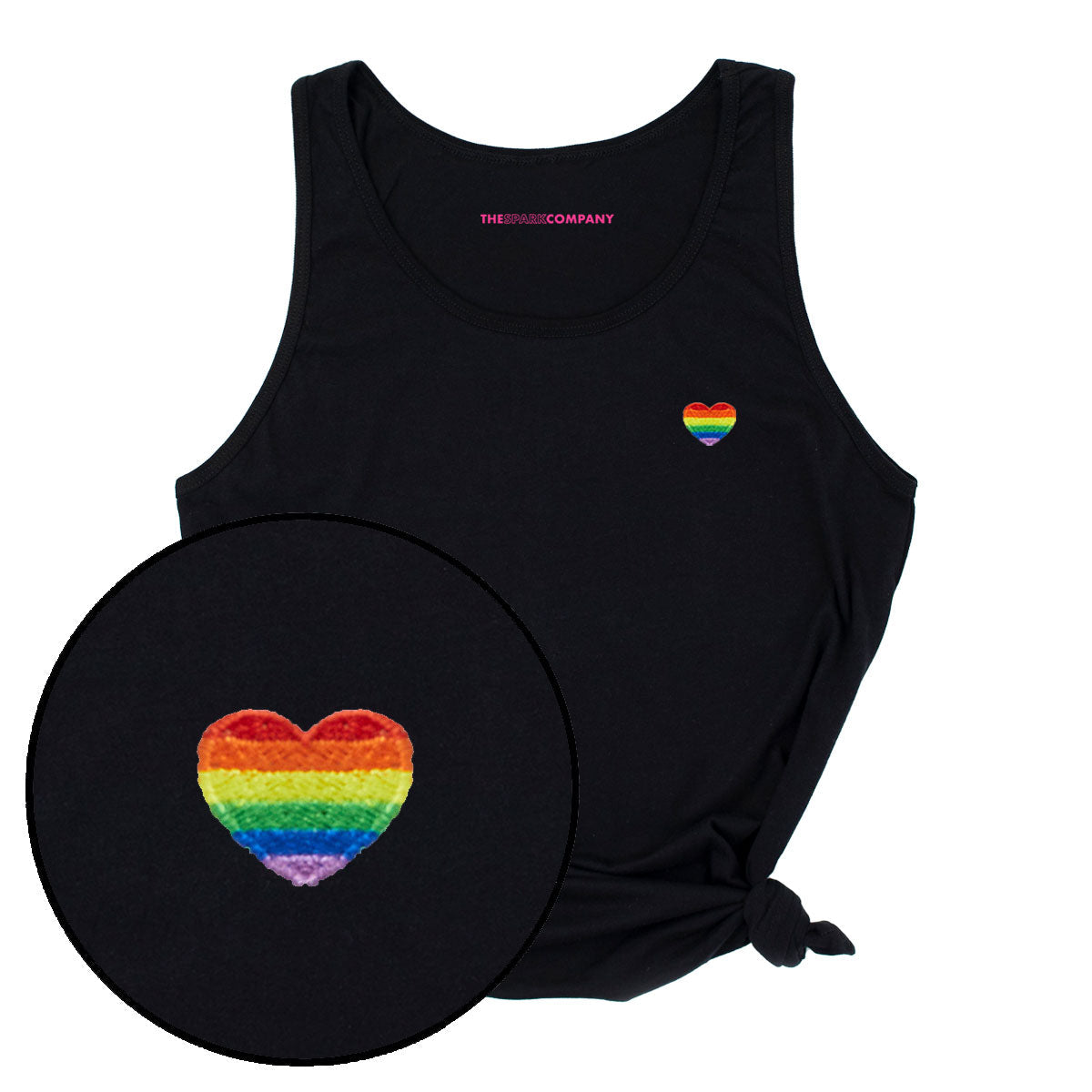 Rainbow Heart Embroidery Detail Tank Top-LGBT Apparel, LGBT Clothing, LGBT Tank, 03980-The Spark Company