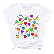 Load image into Gallery viewer, Rainbow Heart Lollies T-Shirt-Feminist Apparel, Feminist Clothing, Feminist T Shirt, BC3001-The Spark Company
