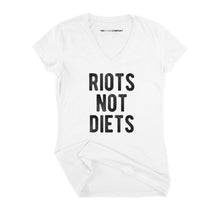 Load image into Gallery viewer, Riots Not Diets Fitted V-Neck T-Shirt-Feminist Apparel, Feminist Clothing, Feminist Fitted V-Neck T Shirt, Evoker-The Spark Company