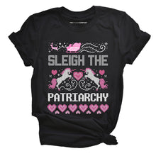 Load image into Gallery viewer, Sleigh The Patriarchy Ugly Christmas T-Shirt-Feminist Apparel, Feminist Clothing, Feminist T Shirt, BC3001-The Spark Company