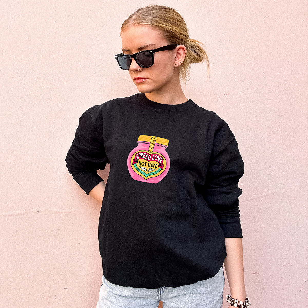 Spread Love Not Hate Sweatshirt-Feminist Apparel, Feminist Clothing, Feminist Sweatshirt, JH030-The Spark Company