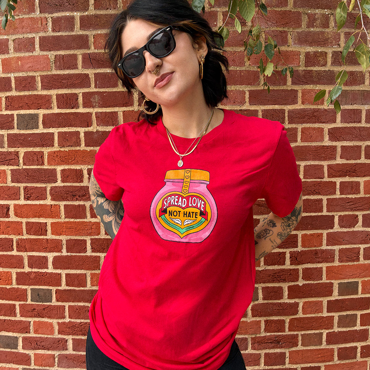 Spread Love Not Hate T-Shirt-Feminist Apparel, Feminist Clothing, Feminist T Shirt, BC3001-The Spark Company