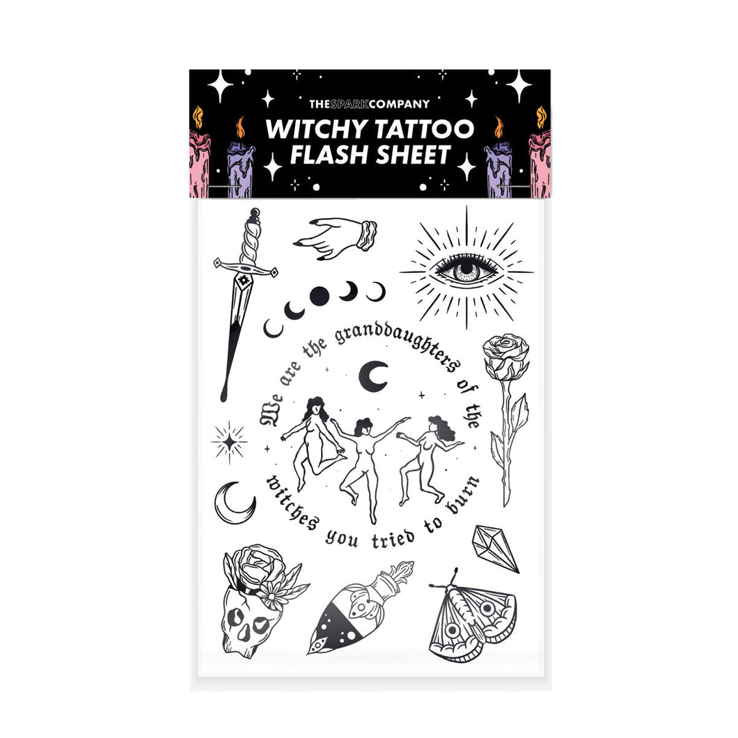 Witchy Tattoo Transfer Sheet-Feminist Apparel, Feminist Gift, Feminist Temporary Tattoo Sheet-The Spark Company