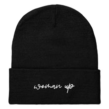 Load image into Gallery viewer, Woman Up Embroidered Beanie Hat-Feminist Apparel, Feminist Gift, Feminist Cuffed Beanie Hat, BB45-The Spark Company