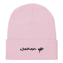 Load image into Gallery viewer, Woman Up Embroidered Beanie Hat-Feminist Apparel, Feminist Gift, Feminist Cuffed Beanie Hat, BB45-The Spark Company