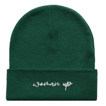 Load image into Gallery viewer, Woman Up Embroidered Beanie Hat-Feminist Apparel, Feminist Gift, Feminist Cuffed Beanie Hat, BB45-The Spark Company