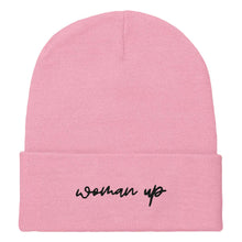 Load image into Gallery viewer, Woman Up Embroidered Beanie Hat-Feminist Apparel, Feminist Gift, Feminist Cuffed Beanie Hat, BB45-The Spark Company