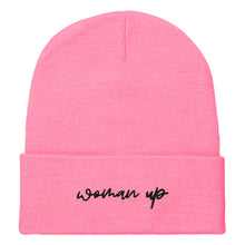 Load image into Gallery viewer, Woman Up Embroidered Beanie Hat-Feminist Apparel, Feminist Gift, Feminist Cuffed Beanie Hat, BB45-The Spark Company