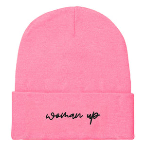 Woman Up Embroidered Beanie Hat-Feminist Apparel, Feminist Gift, Feminist Cuffed Beanie Hat, BB45-The Spark Company