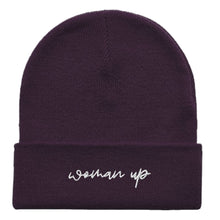 Load image into Gallery viewer, Woman Up Embroidered Beanie Hat-Feminist Apparel, Feminist Gift, Feminist Cuffed Beanie Hat, BB45-The Spark Company