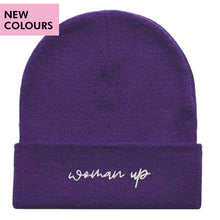 Load image into Gallery viewer, Woman Up Embroidered Beanie Hat-Feminist Apparel, Feminist Gift, Feminist Cuffed Beanie Hat, BB45-The Spark Company