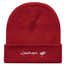 Load image into Gallery viewer, Woman Up Embroidered Beanie Hat-Feminist Apparel, Feminist Gift, Feminist Cuffed Beanie Hat, BB45-The Spark Company