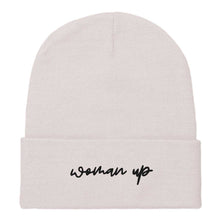 Load image into Gallery viewer, Woman Up Embroidered Beanie Hat-Feminist Apparel, Feminist Gift, Feminist Cuffed Beanie Hat, BB45-The Spark Company