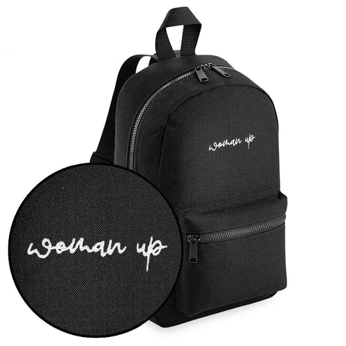 Woman Up Embroidered Mini Backpack-Feminist Apparel, Feminist Gift, Feminist Mini Backpack, BG153-The Spark Company