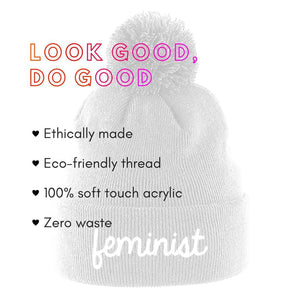 Woman Up Embroidered Pom Pom Beanie Hat-Feminist Apparel, Feminist Gift, Feminist Pom Pom Beanie Hat, BB426-The Spark Company