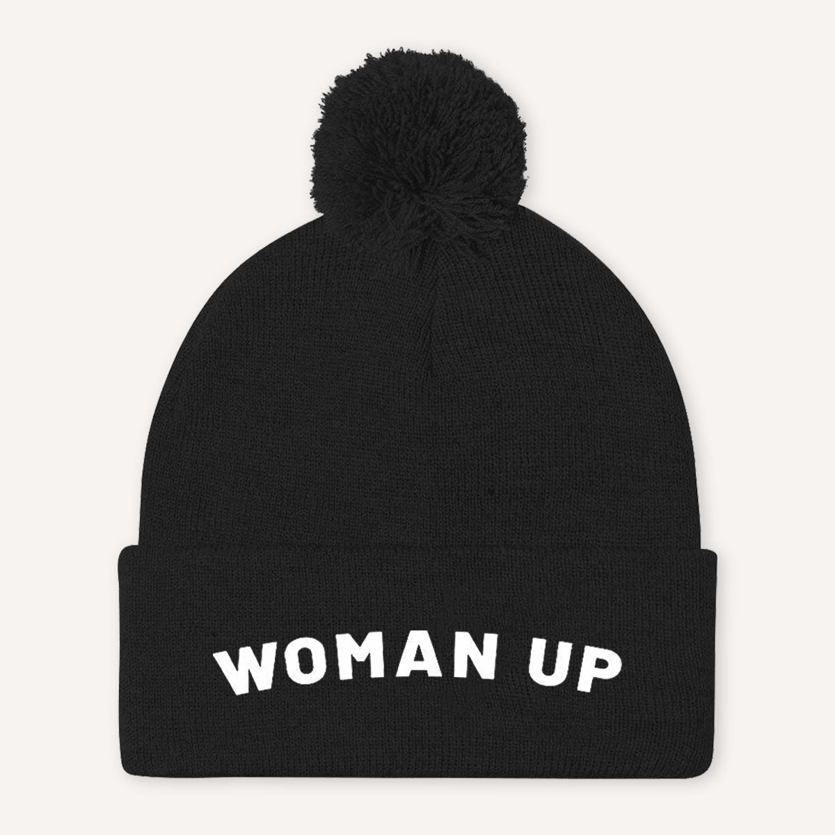 Woman Up Embroidered Pom Pom Beanie Hat-Feminist Apparel, Feminist Gift, Feminist Pom Pom Beanie Hat, BB426-The Spark Company