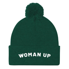 Load image into Gallery viewer, Woman Up Embroidered Pom Pom Beanie Hat-Feminist Apparel, Feminist Gift, Feminist Pom Pom Beanie Hat, BB426-The Spark Company