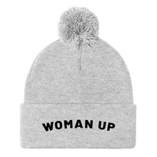 Load image into Gallery viewer, Woman Up Embroidered Pom Pom Beanie Hat-Feminist Apparel, Feminist Gift, Feminist Pom Pom Beanie Hat, BB426-The Spark Company