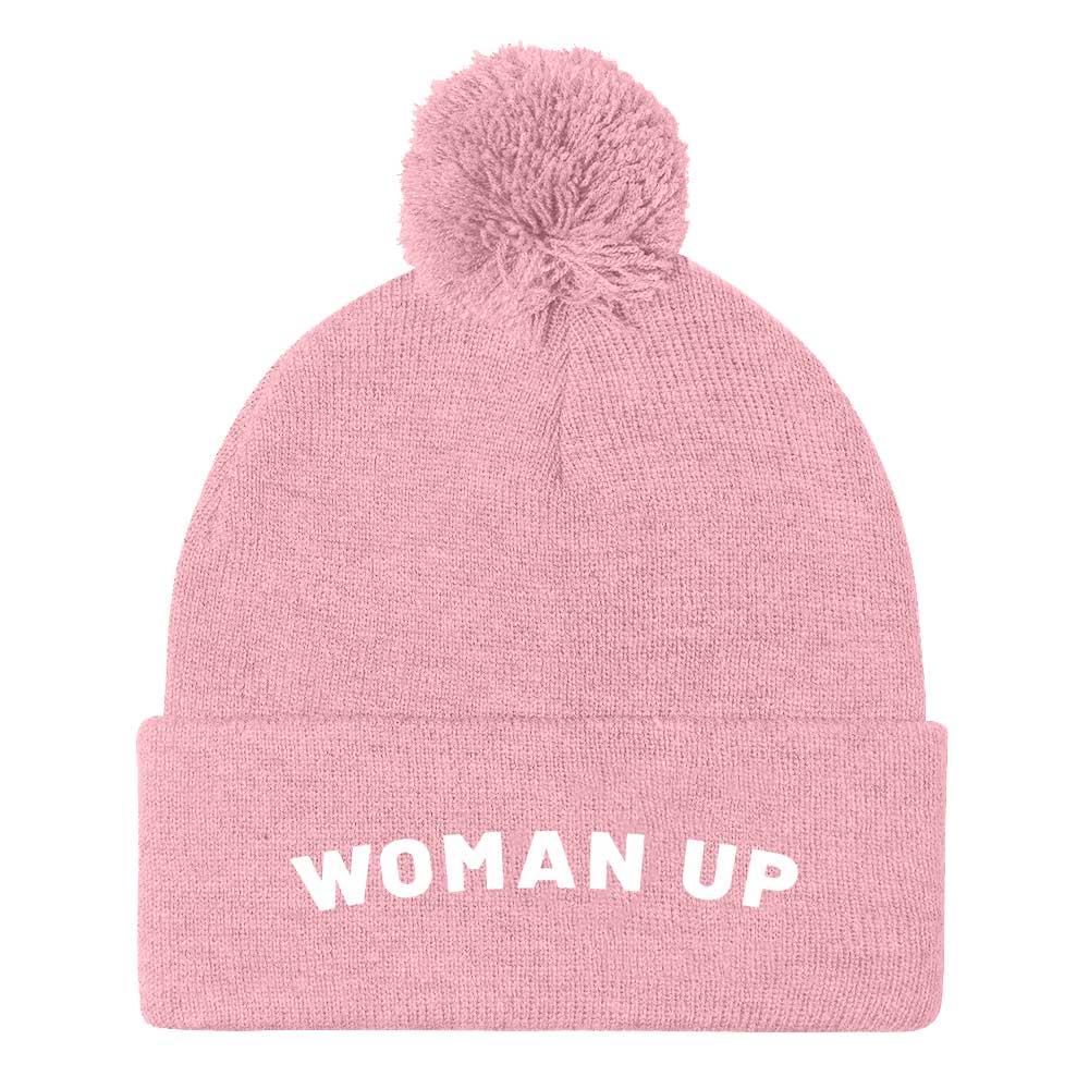Woman Up Embroidered Pom Pom Beanie Hat