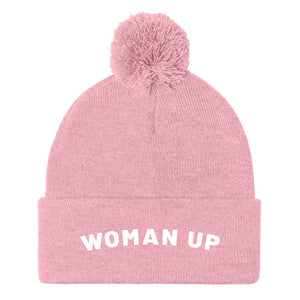 Woman Up Embroidered Pom Pom Beanie Hat-Feminist Apparel, Feminist Gift, Feminist Pom Pom Beanie Hat, BB426-The Spark Company
