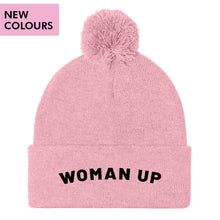 Load image into Gallery viewer, Woman Up Embroidered Pom Pom Beanie Hat-Feminist Apparel, Feminist Gift, Feminist Pom Pom Beanie Hat, BB426-The Spark Company