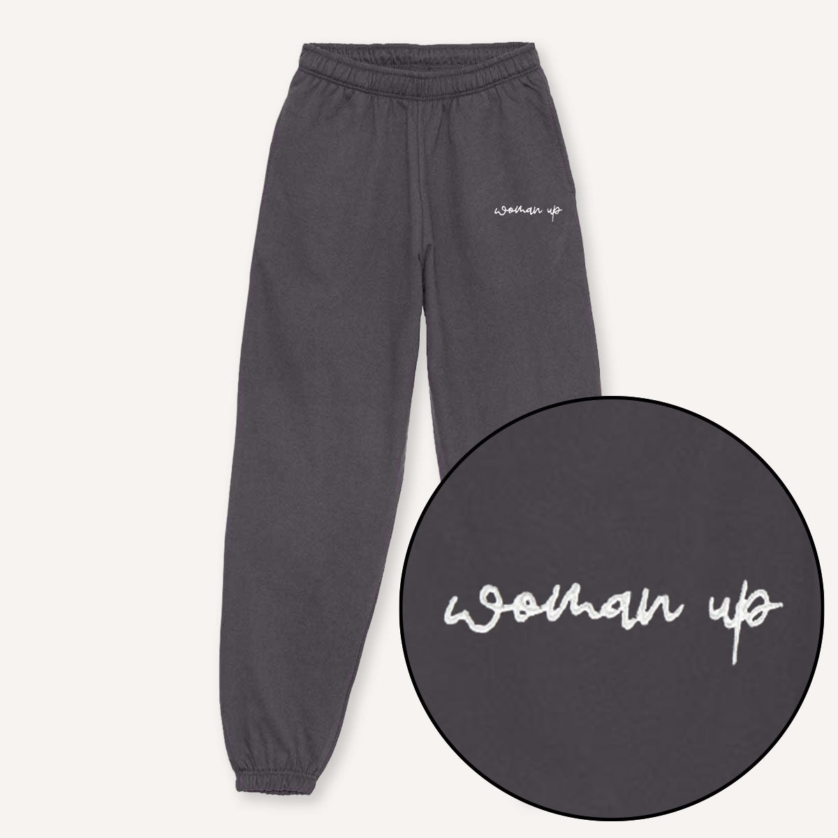 Woman Up Embroidery Detail Joggers-Feminist Apparel, Feminist Clothing, Feminist joggers, JH072-The Spark Company