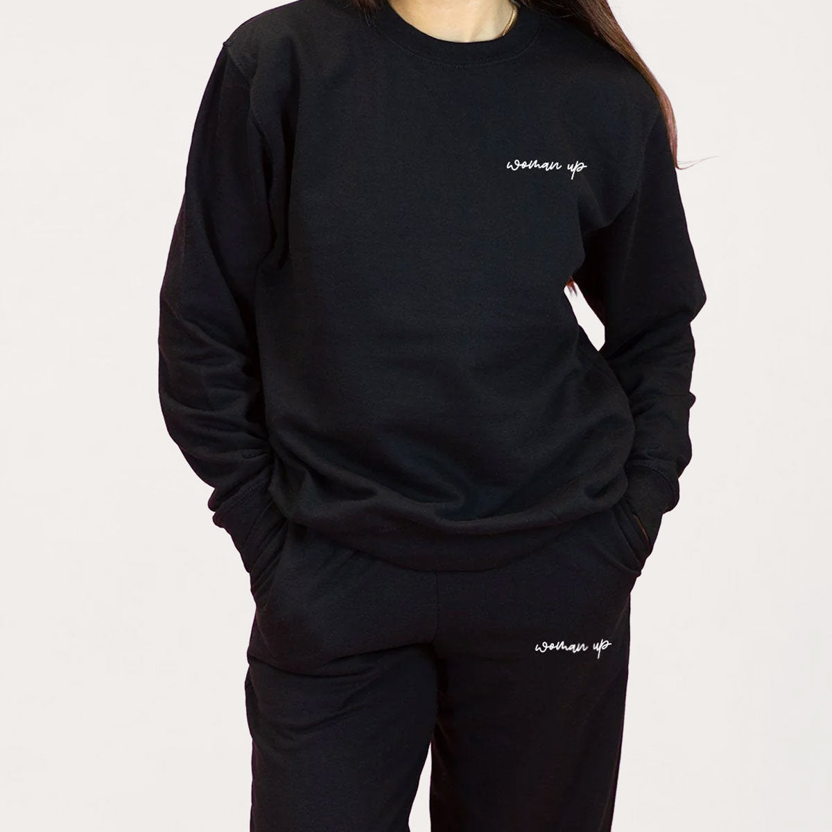Woman Up Embroidery Detail Sweatshirt-Feminist Apparel, Feminist Clothing, Feminist Sweatshirt, JH030-The Spark Company