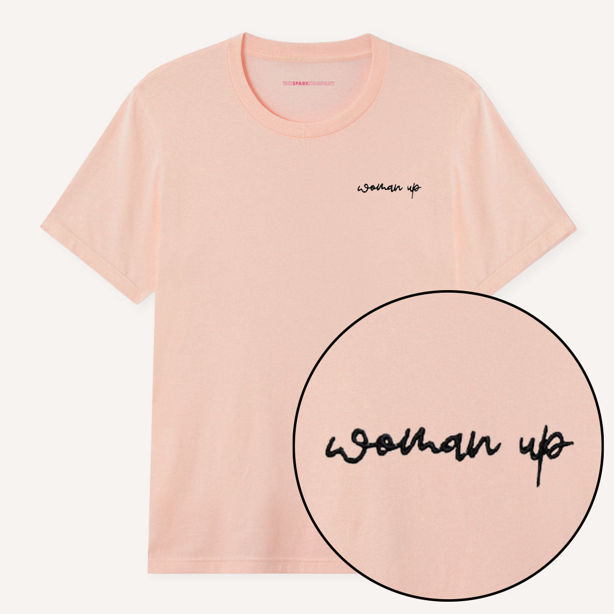 Woman Up Embroidery Detail T-Shirt-Feminist Apparel, Feminist Clothing, Feminist T Shirt, BC3001-The Spark Company