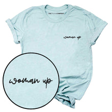 Load image into Gallery viewer, Woman Up Embroidery Detail T-Shirt-Feminist Apparel, Feminist Clothing, Feminist T Shirt, BC3001-The Spark Company