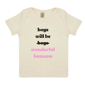 Boys Will Be Wonderful Humans Baby T-Shirt-Feminist Apparel, Feminist Clothing, Feminist Baby T Shirt, EPB01-The Spark Company