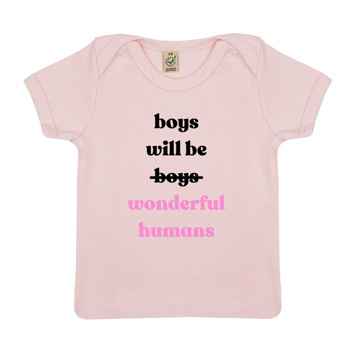 Boys Will Be Wonderful Humans Baby T-Shirt-Feminist Apparel, Feminist Clothing, Feminist Baby T Shirt, EPB01-The Spark Company
