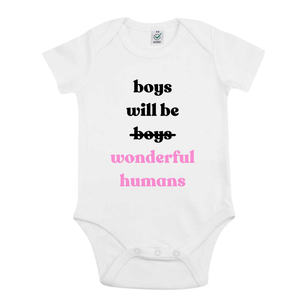 Boys Will Be Wonderful Humans Babygrow-Feminist Apparel, Feminist Clothing, Feminist Baby Onesie, EPB02-The Spark Company