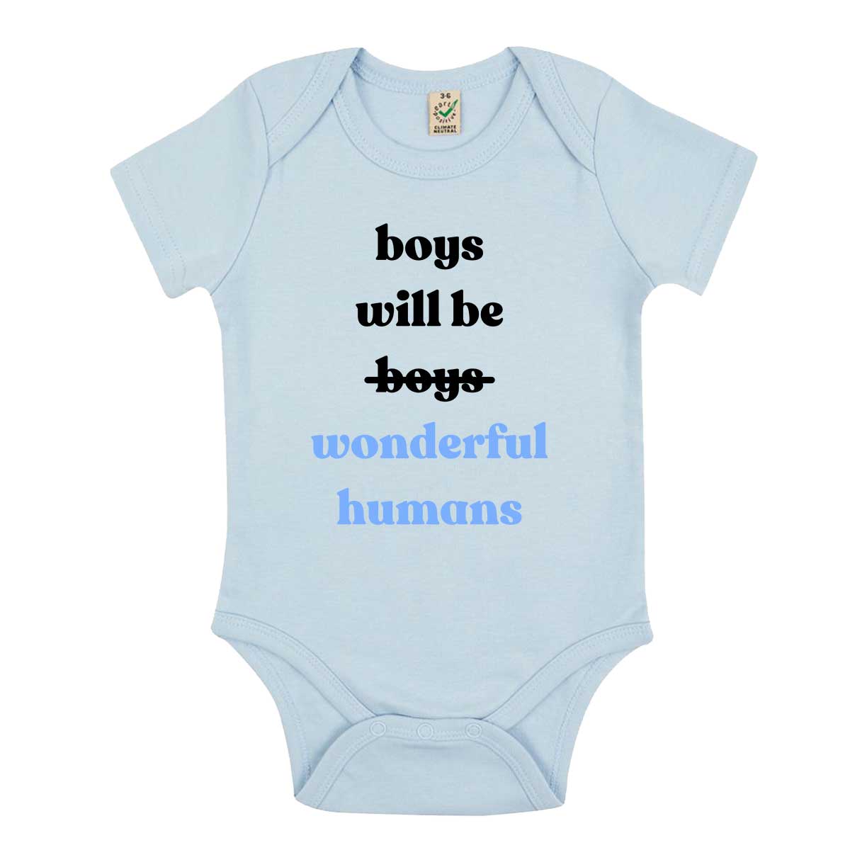 Boys Will Be Wonderful Humans Babygrow-Feminist Apparel, Feminist Clothing, Feminist Baby Onesie, EPB02-The Spark Company