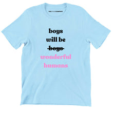 Load image into Gallery viewer, Boys Will Be Wonderful Humans Kids T-Shirt (Unisex)-Feminist Apparel, Feminist Clothing, Feminist Kids T Shirt, MiniCreator-The Spark Company