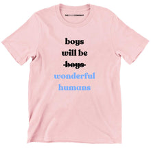 Load image into Gallery viewer, Boys Will Be Wonderful Humans Kids T-Shirt (Unisex)-Feminist Apparel, Feminist Clothing, Feminist Kids T Shirt, MiniCreator-The Spark Company