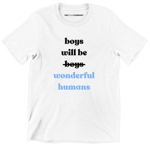 Boys Will Be Wonderful Humans Kids T-Shirt (Unisex)-Feminist Apparel, Feminist Clothing, Feminist Kids T Shirt, MiniCreator-The Spark Company