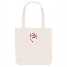 Load image into Gallery viewer, Feminist Fist Embroidered Strong as Hell Tote Bag-Feminist Apparel, Feminist Gift, Feminist Tote Bag-The Spark Company