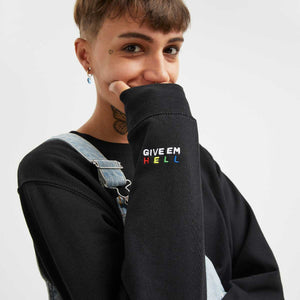 Give Em' Hell Embroidery Detail Sweatshirt-Feminist Apparel, Feminist Clothing, Feminist Sweatshirt, JH030-The Spark Company