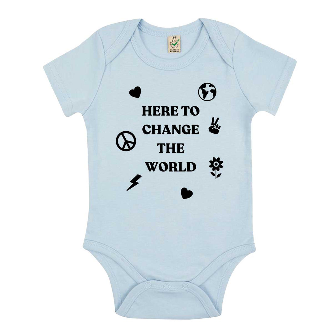 Here To Change The World Babygrow-Feminist Apparel, Feminist Clothing, Feminist Baby Onesie, EPB02-The Spark Company