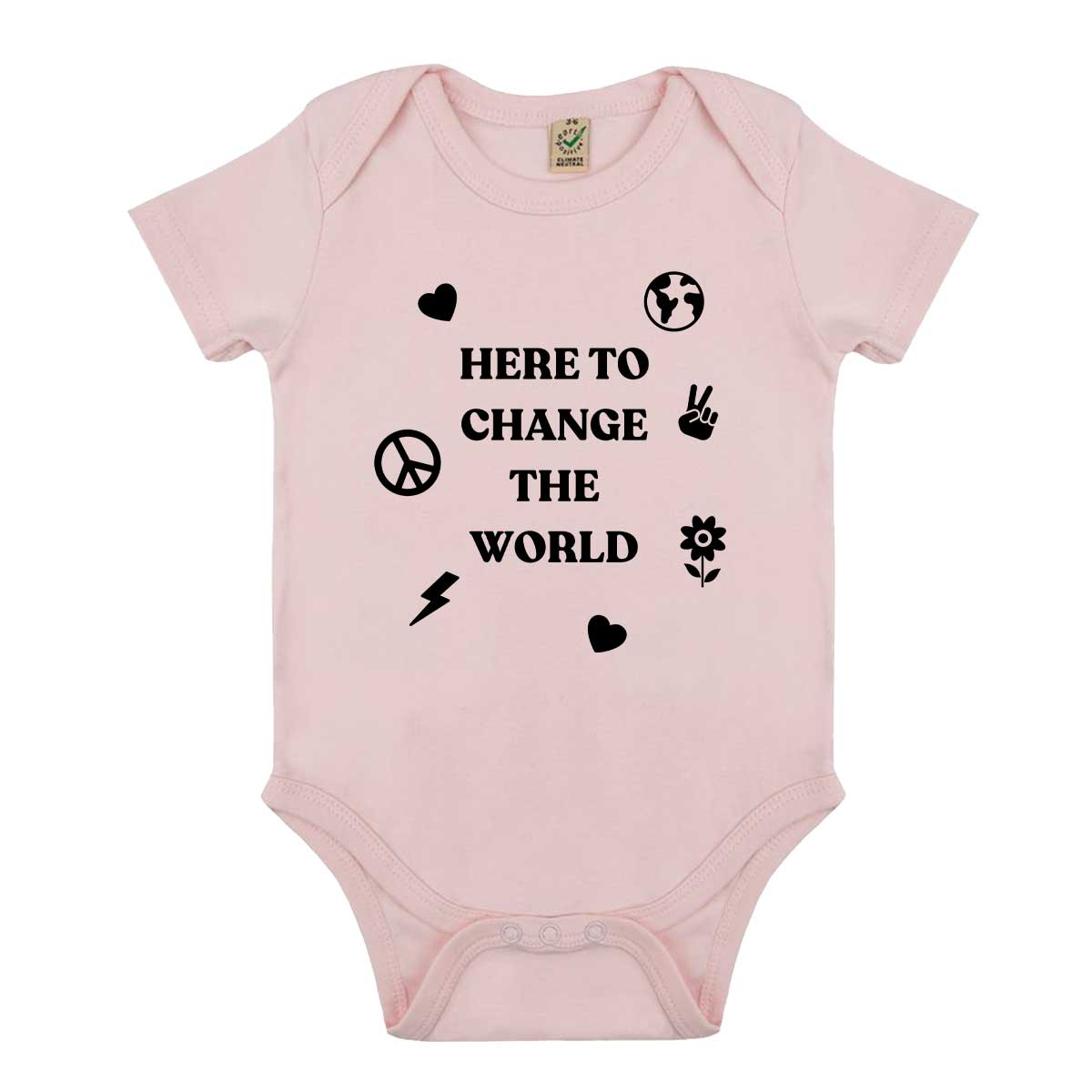 Here To Change The World Babygrow-Feminist Apparel, Feminist Clothing, Feminist Baby Onesie, EPB02-The Spark Company