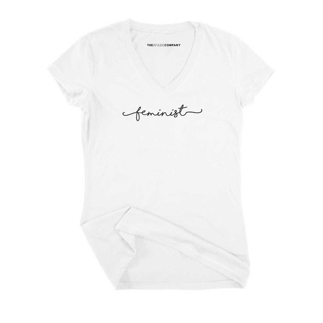 Minimalist Feminist Design Fitted V-Neck T-Shirt-Feminist Apparel, Feminist Clothing, Feminist Fitted V-Neck T Shirt, Evoker-The Spark Company