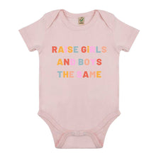 Load image into Gallery viewer, Raise Girls And Boys The Same Babygrow-Feminist Apparel, Feminist Clothing, Feminist Baby Onesie, EPB02-The Spark Company