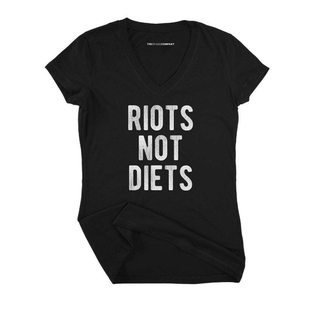 Riots Not Diets Fitted V-Neck T-Shirt-Feminist Apparel, Feminist Clothing, Feminist Fitted V-Neck T Shirt, Evoker-The Spark Company