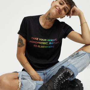 Take Your BS Elsewhere Rainbow T-Shirt-LGBT Apparel, LGBT Clothing, LGBT T Shirt, BC3001-The Spark Company